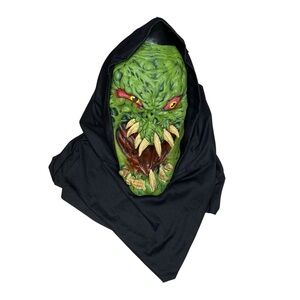 PAPER MAGIC Vintage Monster Mask 2002 Scary Green Teeth Halloween Costume Hood